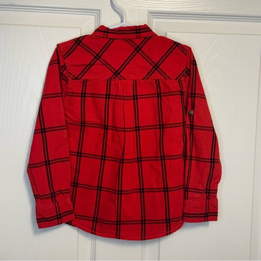 Okie Dokie Boys 5T Red Black Plaid Button Down Long Sleeve Christmas Holidays - Picture 2 of 4